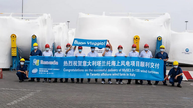 Ming Yang wind turbine delivery for the Beliolico offshore wind farm in Taranto, Italy