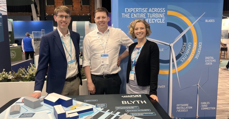 Finlay McPhail, Senior Project Manager - Ming Yang UK, with the ORE Catapult team at the Global Offshore Wind conference.