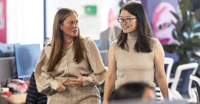 Zoisa North-Bond, CEO of Octopus Energy Generation, is talking with Angie (Chao) Zhang, Senior Vice President at Ming Yang Smart Energy